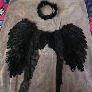 Elegant Black Feather Wings and Halo Set
